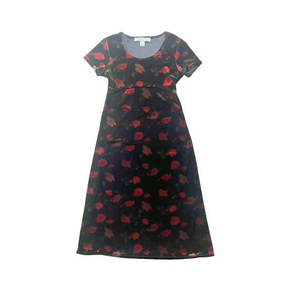 Vtg Y2K Jonathan Martins Girls Velvet Maxi Dress 10 Floral Whimsigoth Holiday - Picture 1 of 9